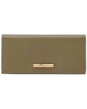 Longchamp Le Roseau Bamboo-Clasp Leather Wallet - Gray