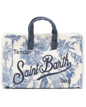 MC2 Saint Barth Palm-Print Frayed Phone Bag - Blue