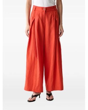 ViCOLO Pleated Wide-Leg High-Waist Pants - Red