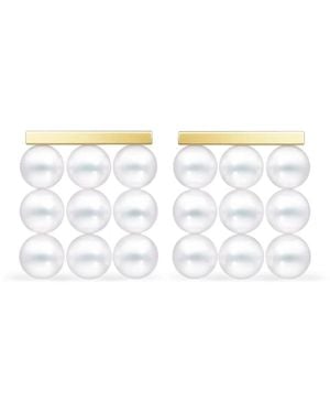 Tasaki Pendientes Collection Line Balance Build En Oro Amarillo De 18 Ct Con Perla De Akoya - Blanco