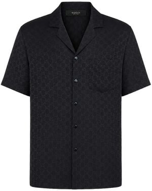 Gucci Gg Silk Jacquard Bowling Shirt - Black