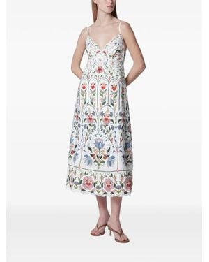 FARM Rio Embroidered Scallop-Edge Midi Dress - White