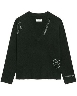 Zadig & Voltaire Mikyz Intarsia-Knit V-Neck Sweater - Black