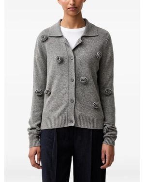 Stine Goya Flower-Appliqué Collared Cardigan - Grey