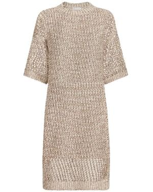 Brunello Cucinelli Wool And Silk Midi Dress - Natural