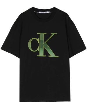 Calvin Klein Perforated-Logo Cotton T-Shirt - Black