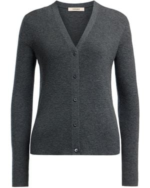 12 STOREEZ Ribbed V-Neck Cardigan - Black