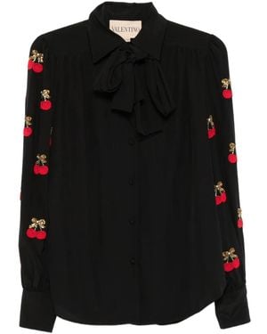 Valentino Garavani Cherry-Embellished Bow Blouse - Black