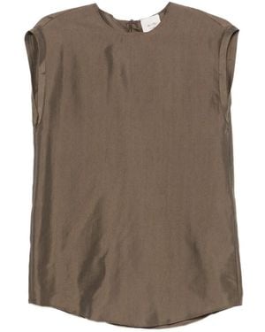 Alysi Cap-Sleeve Curved-Hem Top - Brown