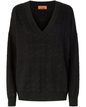 Missoni Chevron-Pattern V-Neck Sweater - Black