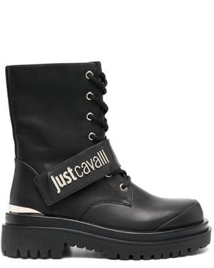 Just Cavalli Logo-Plaque Combat Boots - Black