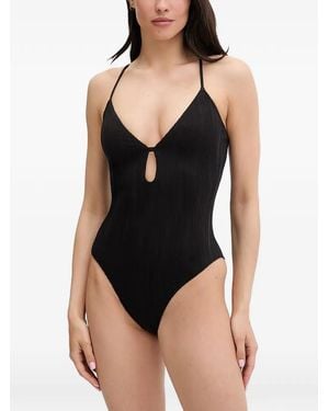 Chantelle Crinkled-Finish Cut-Out Swimsuit - Black