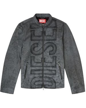 DIESEL L-Evert-A Leren Jack Met Logoprint - Grijs