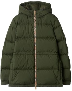 Burberry Vintage Check-Trimmed Hooded Puffer Jacket - Green