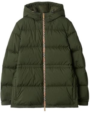 Burberry Donsjack Met Capuchon En Vintage Check-Afwerking - Groen