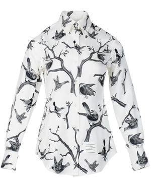 Thom Browne Bird Print Button Classic Top - White