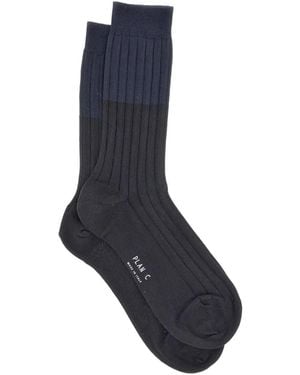 Plan C Ribbed Logo-Print Socks - Blue