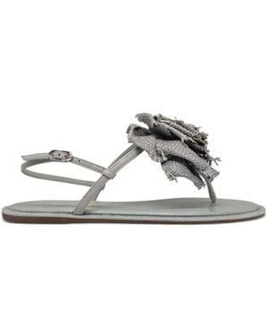 Le Silla Floral-Applique Crystal-Embellished Sandals - Metallic