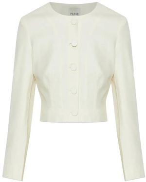 Posse Elspeth Button-Up Wool Cropped Jacket - White