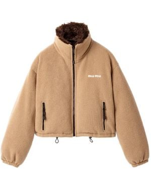 Miu Miu Logo-Embroidered Fleece Jacket - Natural