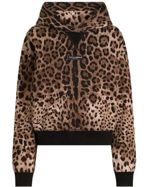Dolce & Gabbana Sudadera Con Capucha De Algodón Con Estampado De Leopardo - Marrón
