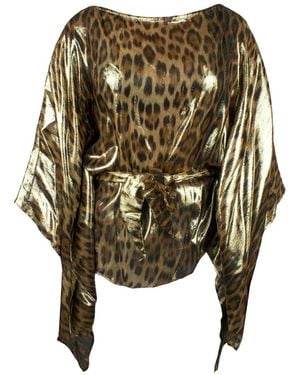Roberto Cavalli Silk Kaftan With Leopard Print - Green