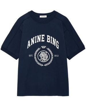 Anine Bing Logo-Print T-Shirt - Blue