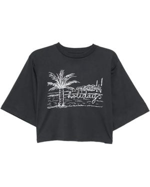 agnès b. Yoko Cotton Cropped T-Shirt - Black