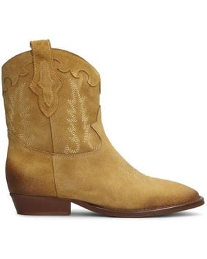 GISÉL MOIRÉ Malawi Embroidered-Details Suede Boots - Brown