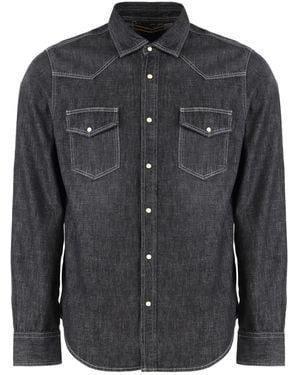 Moorer Denim Flap-Pocket Shirt - Black