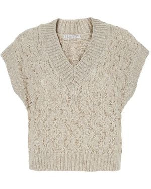 Brunello Cucinelli Sequin-Embellished V-Neck Vest - Gray