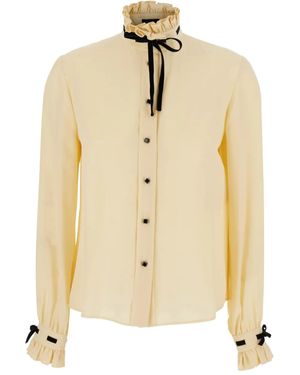 Valentino Garavani Ruffled High-Neck Shirt - Natural