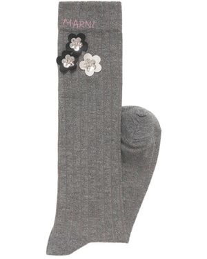Marni Ribbed Daisy-Detrail Socks - Grey
