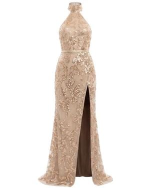 Saiid Kobeisy Sequin-Embroidered Halterneck Maxi Dress - Natural