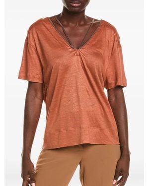 Brunello Cucinelli Embellished V-Neck T-Shirt - Orange