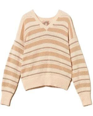 Twinset ストライプ Vネックセーター - ナチュラル