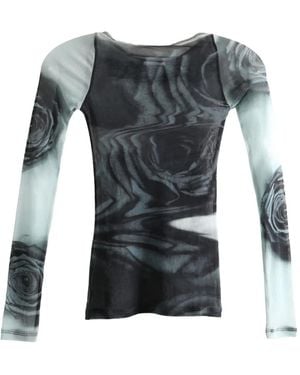 Jean Paul Gaultier Rose-print Mesh Top - グレー
