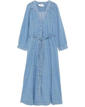 Ba&sh Belted V-Neck Denim Dress - Blue