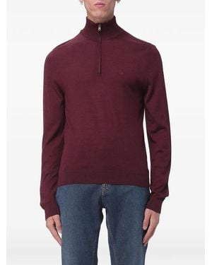 Etro Quarter-Zip Embroidered-Logo Jumper - Purple
