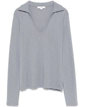 Vince Open-Neck Long-Sleeve Polo Top - Grey