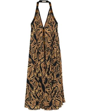 VOLANTIS Geometric-Print Maxi Dress - White