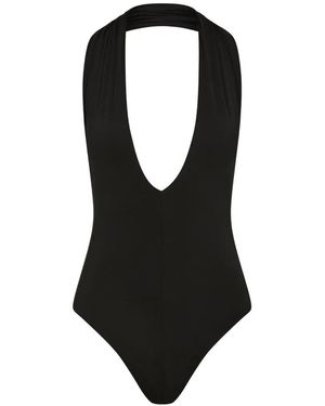 Bondi Born Blair Halterneck Plunge-Neck Swimsuit - Black