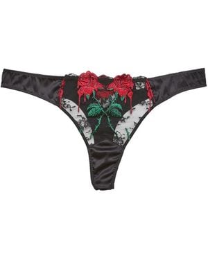 Fleur du Mal Vampire Rose Embroidered Thong - Natural
