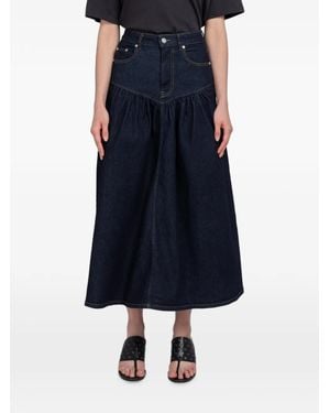 Ganni Mid Gathered Denim Skirt - Blue