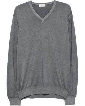 Gran Sasso Elbow-Patch V-Neck Wool Jumper - Grey
