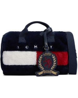 Tommy Hilfiger Faux-Fur Logo-Patch Duffel Bag - Blue