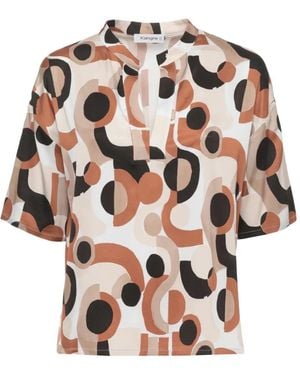 Kangra Geometric-Print V-Neck Blouse - White