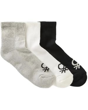Benetton Logo-Print Ribbed-Trim Socks (Set Of Three) - White