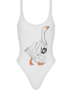 Moschino Goose Graphic-Print Swimsuit - White