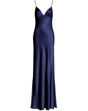 Alberta Ferretti Satin-Finish Slit-Detail Gown - Blue